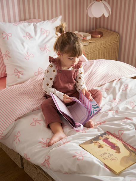 Parure housse de couette et taie d'oreiller NOEUDS avec coton recyclé rose imprimé 2 - vertbaudet enfant 