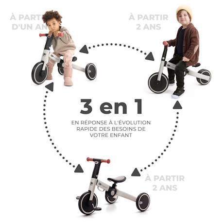Tricycle Kinderkraft 4TRIKE Pliant 3 en 1 avec Draisienne, Tricycle à Pédales, Selle Réglable et Cadre Aluminium Grey+Honey 4 - vertbaudet enfant 