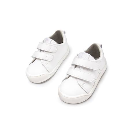 Sneakers filles cuir fermeture adhésive barefoot Blanc - Gris 2 - vertbaudet enfant 