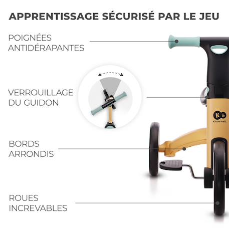 Tricycle Kinderkraft 4TRIKE Pliant 3 en 1 avec Draisienne, Tricycle à Pédales, Selle Réglable et Cadre Aluminium Grey+Honey 11 - vertbaudet enfant 