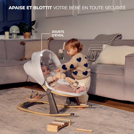 Balancelle-Transat Bébé Kinderkraft ELSU 2 en 1 avec Dossier Réglable, Moustiquaire, Auvent et Harnais 3 Points Grey 3 - vertbaudet enfant 