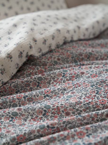 Parure housse de couette et taie d'oreiller en gaze de coton RETRO FLOWERS, avec coton recyclé rose imprimé 2 - vertbaudet enfant 