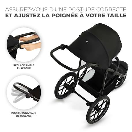 Poussette Tout-Terrain Kinderkraft HELSI 2 avec 3 Roues Gonflables Amorties, Dossier Allongé et Poignée Réglable Gris+Noir 11 - vertbaudet enfant 