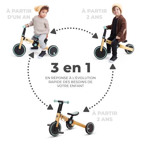 Tricycle Kinderkraft 4TRIKE Pliant 3 en 1 avec Draisienne, Tricycle à Pédales, Selle Réglable et Cadre Aluminium Grey+Honey 10 - vertbaudet enfant 