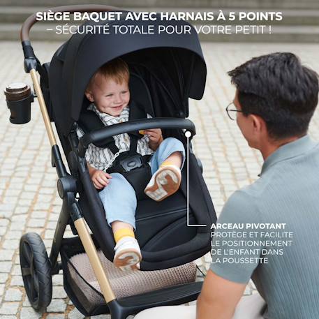 Poussette Kinderkraft MOOV 2 3 en 1 avec Siège 2 en 1 Transformable, MINK PRO i-Size, Travel System et Roues Increvables Beige+Gris+Noir 14 - vertbaudet enfant 