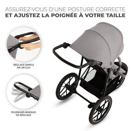Poussette Tout-Terrain Kinderkraft HELSI 2 avec 3 Roues Gonflables Amorties, Dossier Allongé et Poignée Réglable Gris+Noir 5 - vertbaudet enfant 