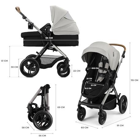 Poussette 3 en 1 Kinderkraft MOOV 2 XL avec Siège 2 en 1 Convertible, Nacelle XL, Roues Gonflables et MINK PRO i-Size Gris+Noir 6 - vertbaudet enfant 