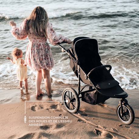 Poussette Tout-Terrain Kinderkraft HELSI 2 avec 3 Roues Gonflables Amorties, Dossier Allongé et Poignée Réglable Gris+Noir 9 - vertbaudet enfant 
