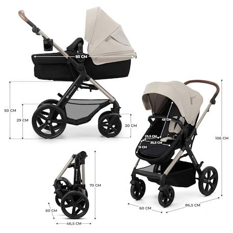 Poussette Kinderkraft MOOV 2 3 en 1 avec Siège 2 en 1 Transformable, MINK PRO i-Size, Travel System et Roues Increvables Beige+Gris+Noir 12 - vertbaudet enfant 