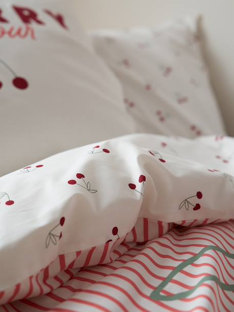 Parure housse de couette et taie d'oreiller CERISES RAYURES avec coton recyclé rayé rouge 3 - vertbaudet enfant 