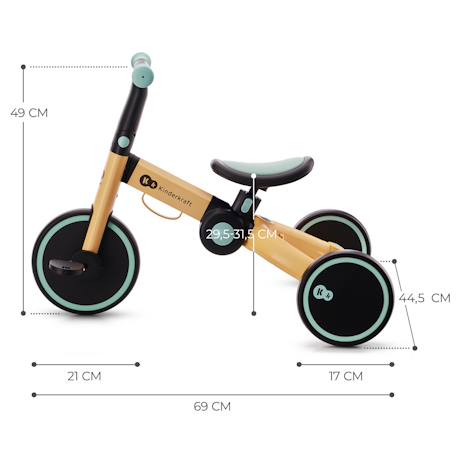 Tricycle Kinderkraft 4TRIKE Pliant 3 en 1 avec Draisienne, Tricycle à Pédales, Selle Réglable et Cadre Aluminium Grey+Honey 12 - vertbaudet enfant 