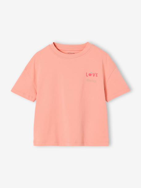 Tee-shirt fille motif poitrine manches courtes abricot+rose bonbon+rouge 2 - vertbaudet enfant 
