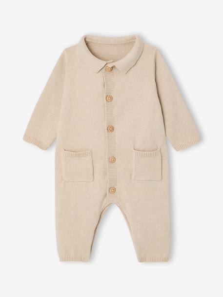 Ensemble bébé combinaison tricot et bandana beige chiné 2 - vertbaudet enfant 