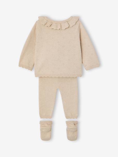 Coffret ensemble bébé fille tricot 3 pièces beige chiné 5 - vertbaudet enfant 