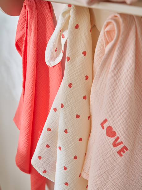 Lot 3 langes en gaze de coton MON COEUR rose imprimé 2 - vertbaudet enfant 