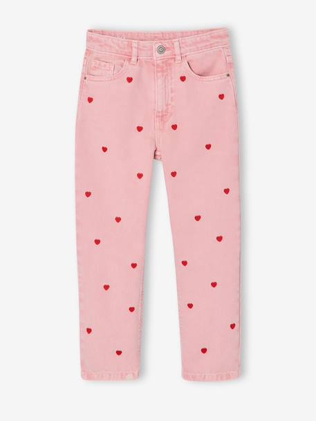 Pantalon mom fille brodé rose poudré+vert de gris 3 - vertbaudet enfant 