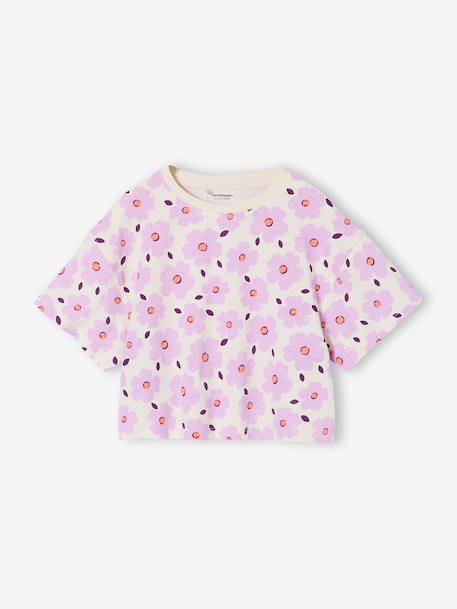 T-shirt fille cropped manches courtes beige+écru+rayé violet+rose poudré 8 - vertbaudet enfant 