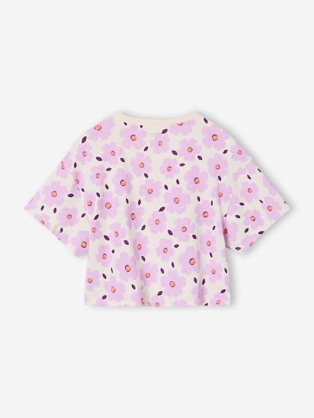 T-shirt fille cropped manches courtes beige+écru+rayé violet+rose poudré 9 - vertbaudet enfant 