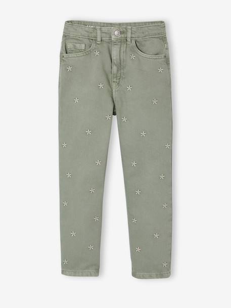 Pantalon mom fille brodé rose poudré+vert de gris 7 - vertbaudet enfant 