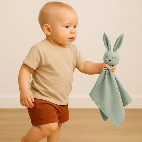 Doudou lange en coton bio Beige+Blanc+Fraise+Rose+Vert 28 - vertbaudet enfant 