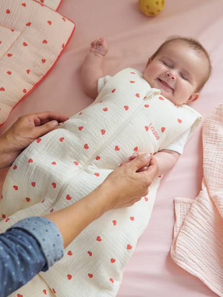 Gigoteuse en gaze de coton bio personnalisable MON CŒUR écru 2 - vertbaudet enfant 