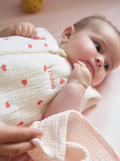 Gigoteuse en gaze de coton bio personnalisable MON CŒUR écru 1 - vertbaudet enfant 