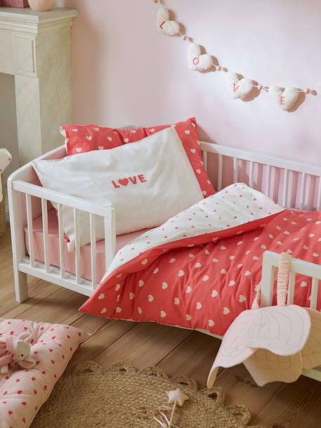 Parure housse de couette + taie d'oreiller MON CŒUR rose imprimé 1 - vertbaudet enfant 
