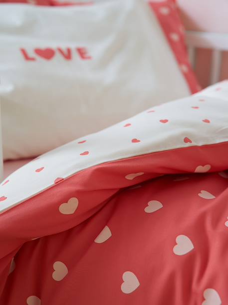 Parure housse de couette + taie d'oreiller MON CŒUR rose imprimé 2 - vertbaudet enfant 