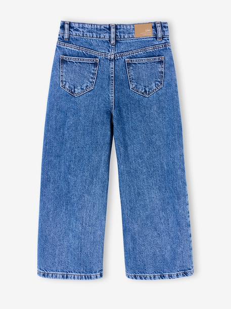 Jean large fille brodé bleu moyen+denim bleached 4 - vertbaudet enfant 