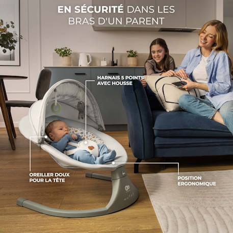 Balançoire transat bébé électrique 2en1 LUMI 2 - avec musique Gris foncé 3 - vertbaudet enfant 