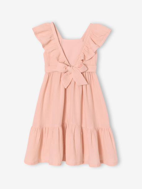 Robe fille mi-longue gaze de coton rose pâle 2 - vertbaudet enfant 