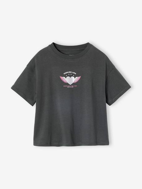 T-shirt fille imprimé manches courtes anthracite+jaune pâle+Léopard+sable 1 - vertbaudet enfant 