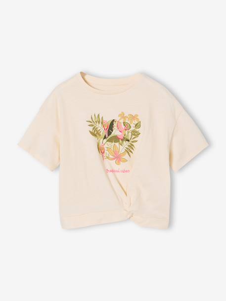 T-shirt manches courtes fille écru+kaki 1 - vertbaudet enfant 