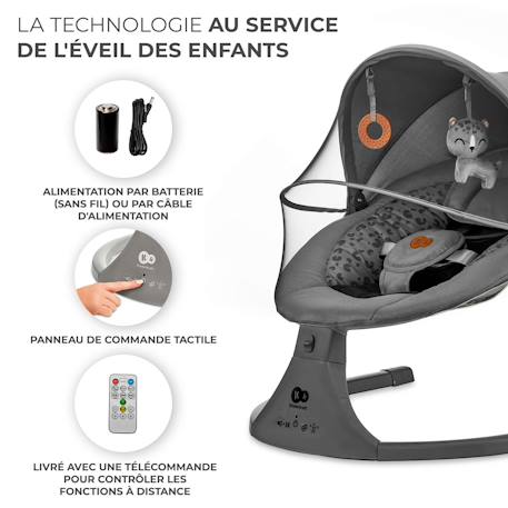 Balançoire transat bébé électrique 2en1 LUMI 2 - avec musique Gris foncé 5 - vertbaudet enfant 