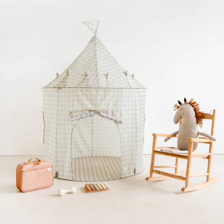 Tente de jeu en tissu recyclé vichy Beige, écru+Bleu, écru 2 - vertbaudet enfant 