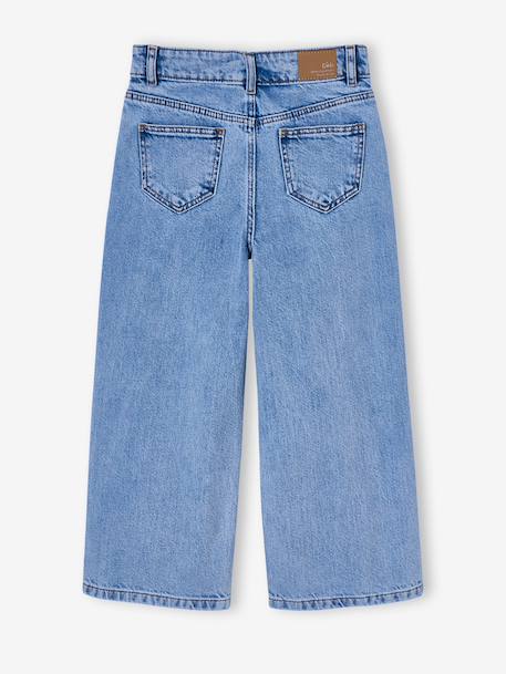 Jean large fille brodé bleu moyen+denim bleached 11 - vertbaudet enfant 