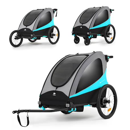 Remorque Vélo NAVA 3 en 1 avec Fonction Poussette Jogging, Roues Gonflables et Suspension Réglable Bleu+Orange 1 - vertbaudet enfant 