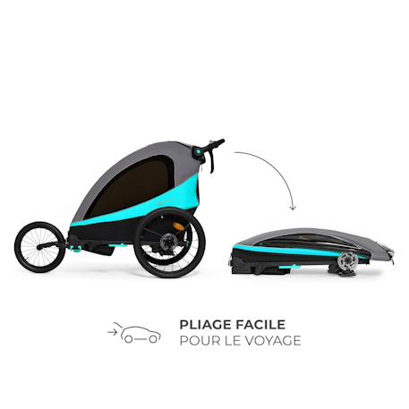 Remorque Vélo NAVA 3 en 1 avec Fonction Poussette Jogging, Roues Gonflables et Suspension Réglable Bleu+Orange 4 - vertbaudet enfant 