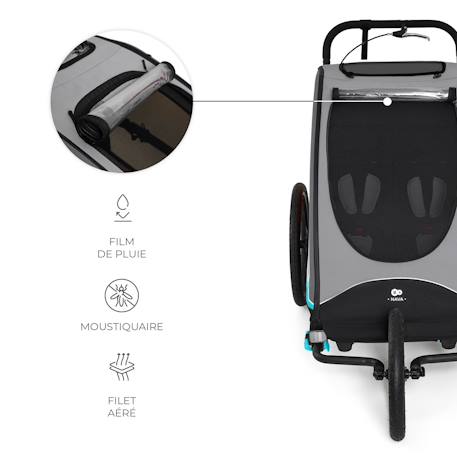 Remorque Vélo NAVA 3 en 1 avec Fonction Poussette Jogging, Roues Gonflables et Suspension Réglable Bleu+Orange 5 - vertbaudet enfant 