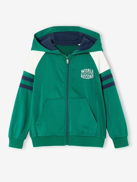 Sweat garçon zippé à capuche sport manches raglan marine+noix de pécan+vert 7 - vertbaudet enfant 