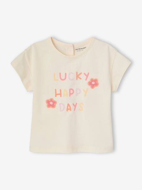 T-shirt bébé fille détails en crochet écru+rose pâle 1 - vertbaudet enfant 