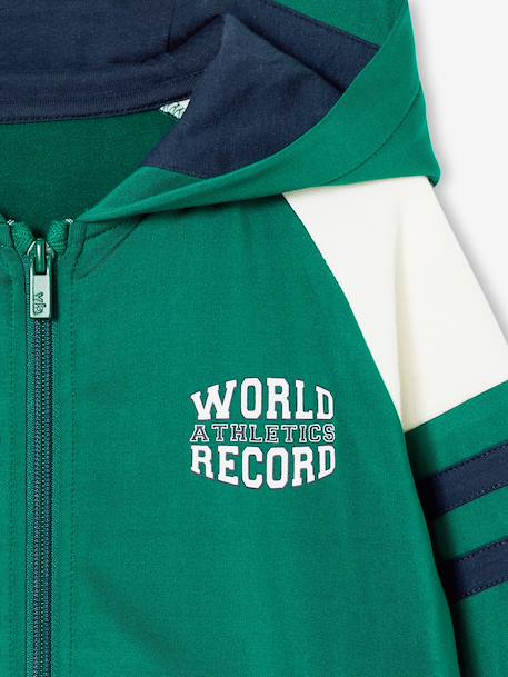Sweat garçon zippé à capuche sport manches raglan marine+noix de pécan+vert 9 - vertbaudet enfant 