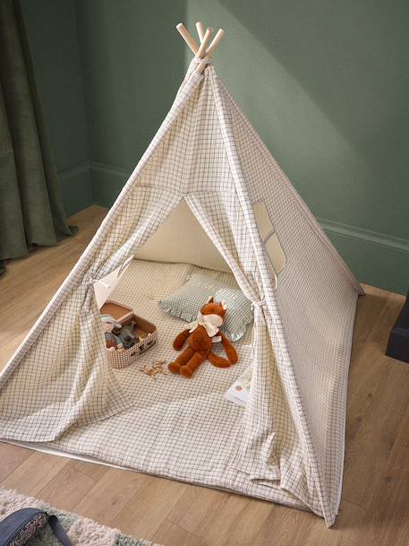 Tente enfant charly en gaze de coton Carreaux bleu+Imprimé  bianca 4 - vertbaudet enfant 