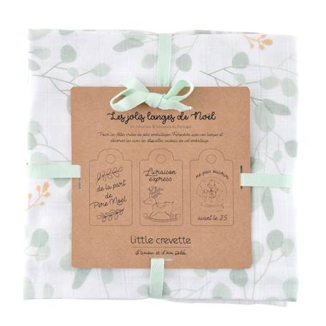 Lot de 3 langes gaze de coton bio Ananas+Baleine+Beige+Bleu+Citrons+Colibri (parme)+Forêt+Noel magique+Sable+Vert sauge 34 - vertbaudet enfant 
