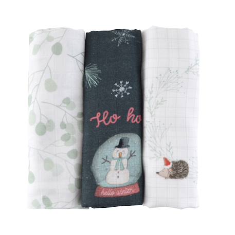 Lot de 3 langes gaze de coton bio Ananas+Baleine+Beige+Bleu+Citrons+Colibri (parme)+Forêt+Noel magique+Sable+Vert sauge 30 - vertbaudet enfant 