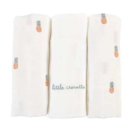 Lot de 3 langes gaze de coton bio Ananas+Baleine+Beige+Bleu+Citrons+Colibri (parme)+Forêt+Noel magique+Sable+Vert sauge 1 - vertbaudet enfant 
