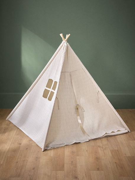 Tente enfant charly en gaze de coton Carreaux bleu+Imprimé  bianca 1 - vertbaudet enfant 