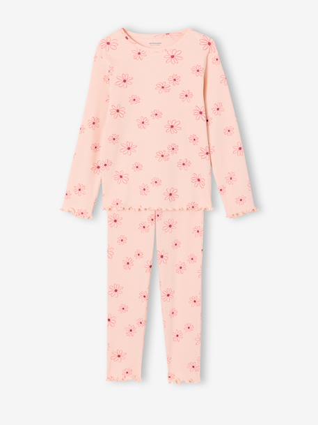 Pyjama fille à fleurs rose pâle 1 - vertbaudet enfant 