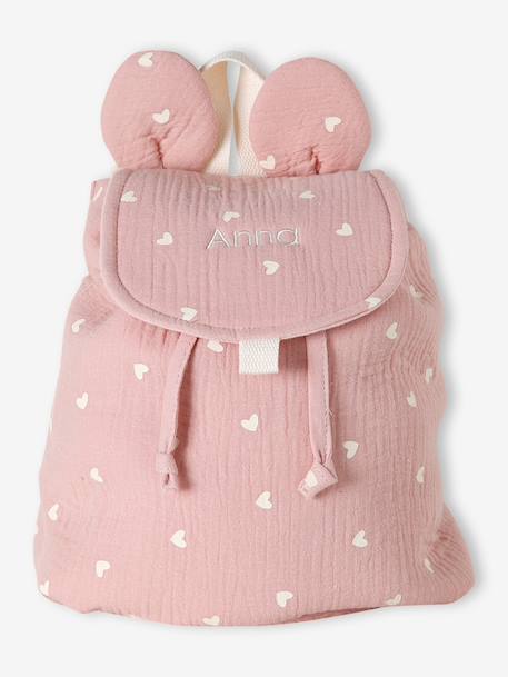 Sac à dos personnalisable en gaze de coton animation oreilles bleu nuit+léopard+multicolore+rose+rose poudré+vert sauge 19 - vertbaudet enfant 