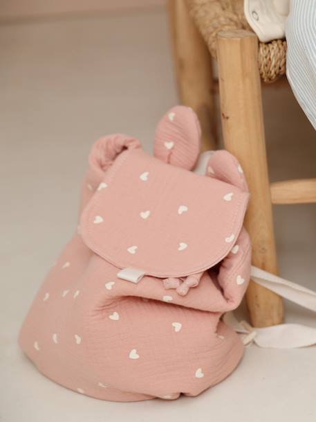 Sac à dos personnalisable en gaze de coton animation oreilles bleu nuit+léopard+multicolore+rose+rose poudré+vert sauge 23 - vertbaudet enfant 